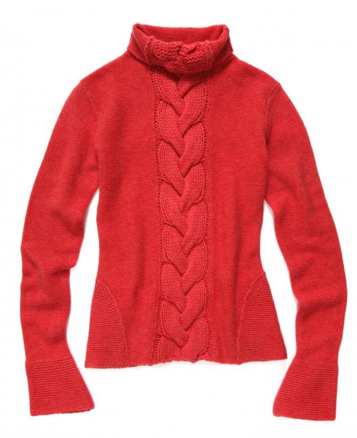 A red sweater made from acrylic yarn.