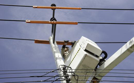 The bucket trucks used by electrical linemen are often powered by hydraulic machines.