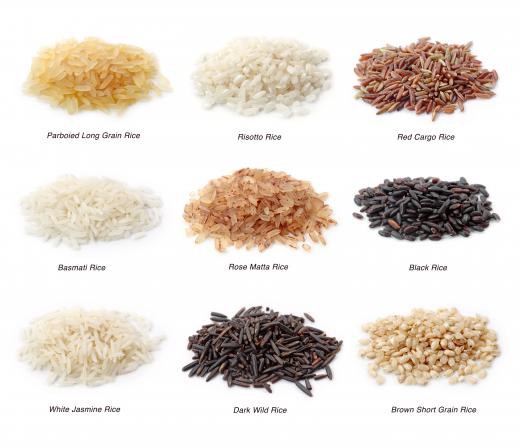 Different types of rice, a cereal crop.