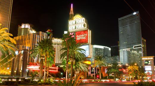 Pedestrian overpasses are used to cross the Las Vegas Strip.