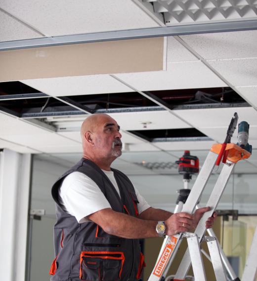 Polystyrene ceiling tiles can be installed in a drop ceiling framework.