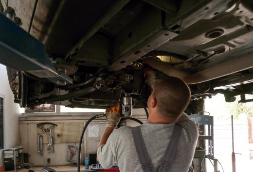 A two post hoist can be used to lift vehicles off the ground, allowing mechanics access to the undersides.