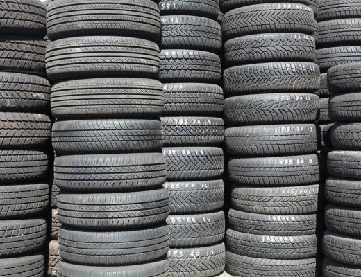 Stacks of tires waiting to be recycled.