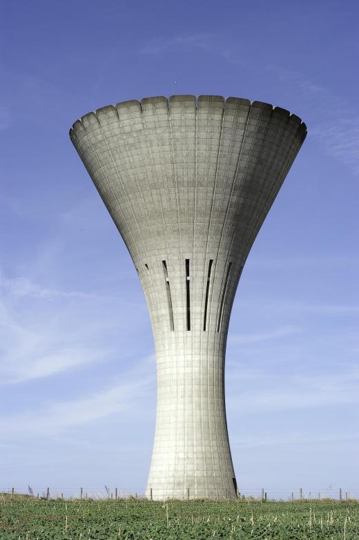 A water tower with a lightning protection system.